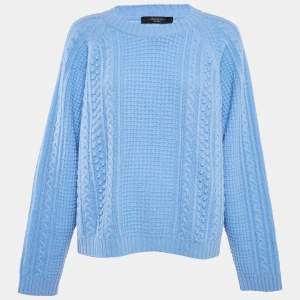 Weekend Max Mara Blue Wool Cable Knit Full Sleeve Sweater XL