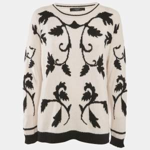 Weekend Max Mara Ivory White Jacquard Wool Knit Sweater L