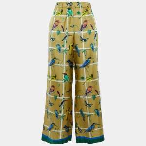 Pre Owned Weekend Max Mara Dark Beige Printed Silk Parallel Pants M