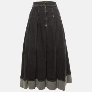 Pre Owned Weekend Max Mara X 24 by Kate Phelan Black Denim Pleated Skirt XL