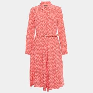 Pre Owned Weekend Max Mara Pink Printed Crepe Midi Shirt Dress M