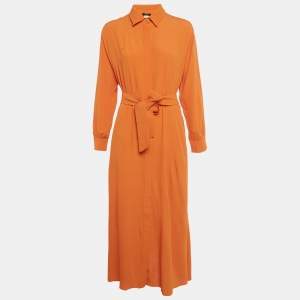 Pre Owned Weekend Max Mara Orange Crepe Belted Midi Dress M