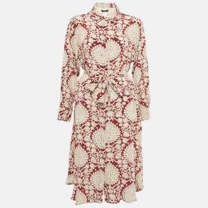 مملوكة مسبقًا Weekend Max Mara Burgundy Printed Silk Belted Midi Dress L