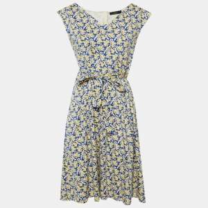 مملوكة مسبقًا Weekend Max Mara Blue Floral Print Cotton Sleeveless Midi Dress M