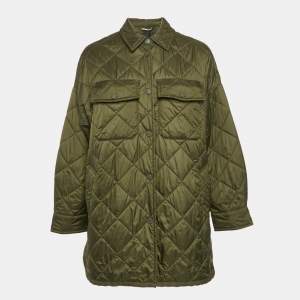 Pre Owned Weekend Max Mara Olive Green Quilted Button Front Jacket S