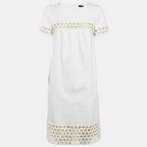 Pre Owned Weekend Max Mara White Gabardine Lace Insert Mini Dress S