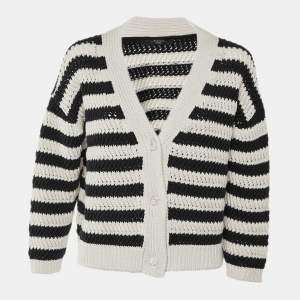 مملوكة مسبقًا Weekend Max Mara Navy Blue & Cream Patterned Crochet Knit Oversized Cardigan M