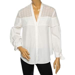 Weekend Max Mara White Eyelet Cotton Curved Hem Detail Shirt M 