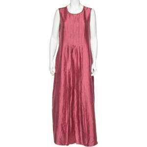 Weekend Max Mara Pink Linen And Silk Pleated Long Dress XL