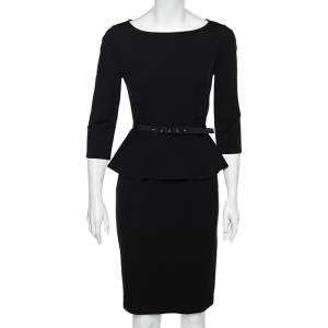 Weekend Max Mara Black Jersey Gathered Detail Peplum Dress M