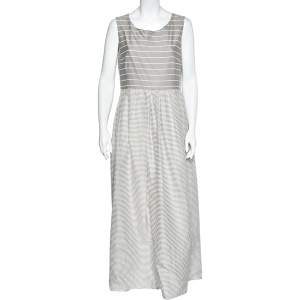 Weekend Max Mara Grey Cotton & Silk Striped Maxi Dress L