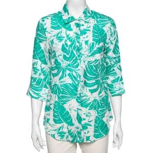 Weekend Max Mara White & Green Tropical Print Shirt M