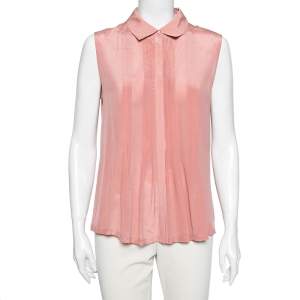 Weekend Max Mara Peach Jersey & Silk Pintuck Sleeveless Shirt L