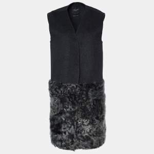 Weekend Max Mara Grey Wool Fur Paneled Sleeveless Jacket M