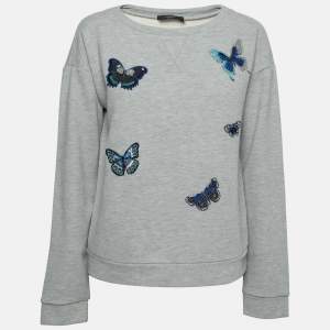 Weekend Max Mara Grey Cotton Butterfly Embroidered Sweatshirt M