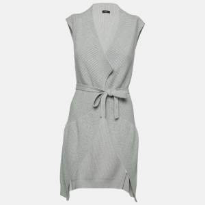 Weekend Max Mara Grey Wool Belted Sleeveless Cardigan M