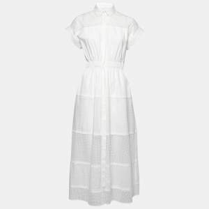 Weekend Max Mara White Eyelet Cotton Button Front Shirt Dress M