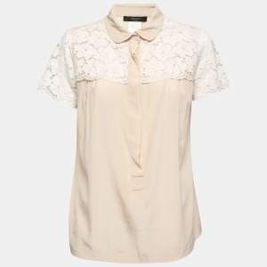 Weekend Max Mara Beige Silk & Cotton Overlay Collared Top L