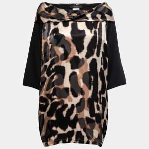 Weekend Max Mara Black Leopard Print Silk Round Neck Top M