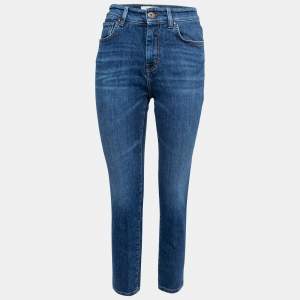 Weekend Max Mara Blue Denim Cropped Cigarette Fit Jeans Waist 26"