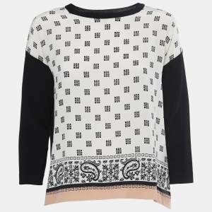 Weekend Max Mara Black Printed Knit & Silk Sweater Top S