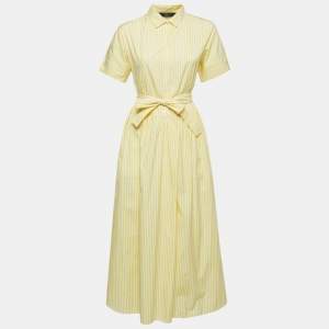 Weekend Max Mara Yellow Striped Cotton Belted Shirt Dress S