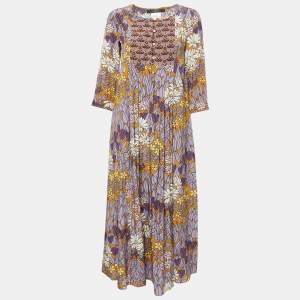 Weekend Max Mara Purple Floral Print Silk Embroidered Long Dress S