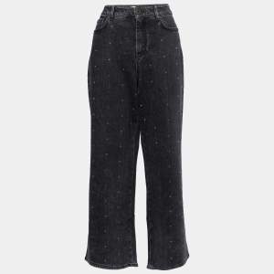 Weekend Max Mara Black Distressed Denim Crystal Embellished Jeans M Waist 29"