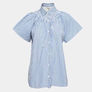 Weekend Max Mara Blue Striped Cotton Short Sleeve Shirt S