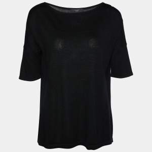 Weekend Max Mara Black Silk & Wool Knit Plisse Panel Top S