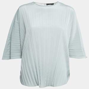 Weekend Max Mara Mint Green Pleated Polyester Kimono Sleeve Blouse M 