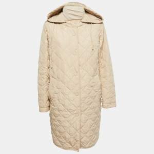 Weekend Max Mara Beige Quilted Synthetic Hooded Jacket M