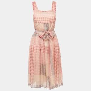 Weekend Max Mara Pink Printed Silk Belted Midi Dress M