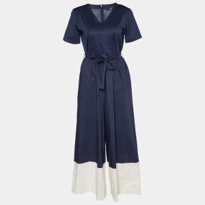 Weekend Max Mara Navy Blue Cotton Belted Jumpsuit S