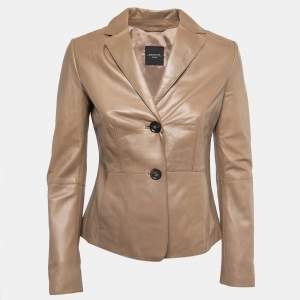 Weekend Max Mara Dark Beige Leather Button Front  Jacket S