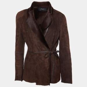 Weekend Max Mara Brown Suede & Fur Lined Wrap Tie Jacket M