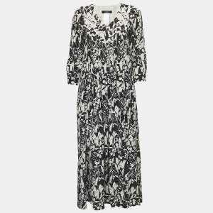 Weekend Max Mara Black Floral Print Silk V-Neck Midi Dress S