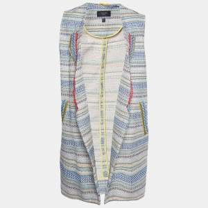 Weekend Max Mara Multicolor Patterned Cotton Knit Open Front Sleeveless Jacket M