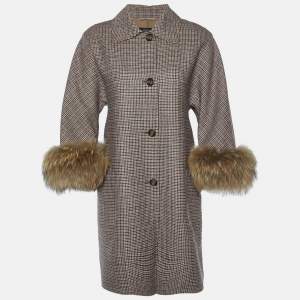 Weekend Max Mara Brown Houndstooth Wool Fur Trimmed Coat S