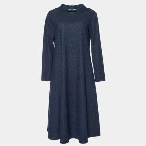Weekend Max Mara Navy Blue Striped Wool Knit Midi Dress M