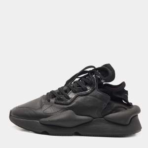 Y-3 Black Leather and Fabric Kaiwa Sneakers Size 391/3