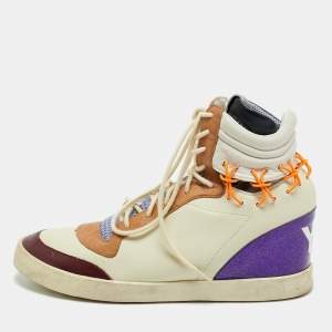 Pre Owned Y-3 Multicolor Leather and Mesh Spring Summer High Top Sneakers Size 38