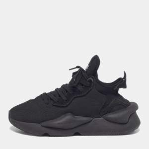 Pre Owned Y-3 Kaiwa Size 38.5 Black Mesh and Suede Lace Up Sneakers
