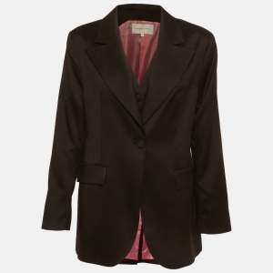 Pre Owned Yasmin kaptanoglu Black Gabardine Vest and Blazer Set S
