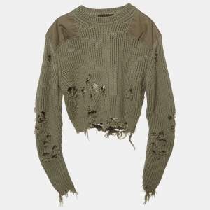 Yeezy Season 3 Green Destroyed Military Rib Wool Cropped Sweater S