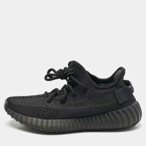 Pre Owned Yeezy x Adidas Black Knit Fabric Boost 350 V2 Onyx Sneakers Size 36 2/3