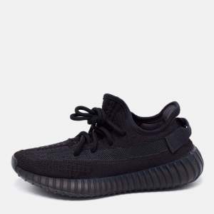 Pre Owned Yeezy x Adidas Black Knit Fabric Boost 350 V2  Sneakers Size 38