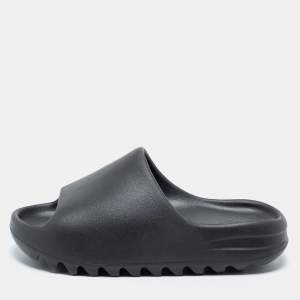 Pre Owned Yeezy x Adidas Black Rubber Onyx Flat Slides Size 40.5