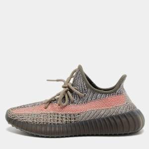Pre Owned Yeezy x Adidas Multicolor Knit Fabric Boost 350 V2 Ash Stone Sneakers Size 36 2/3