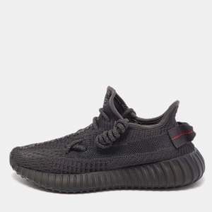 Pre Owned Yeezy x Adidas Black Knit Fabric Boost 350 V2 Black Angel Non Reflective Sneakers Size 36 2/3